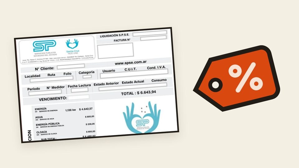 Factura de SPSE junto a una etiqueta de descuento, para reconocer una bonificación