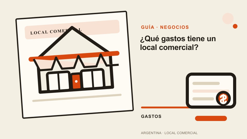 Vista previa de la guía sobre gastos de un local comercial, con un local ilustrado y un documento de gastos.