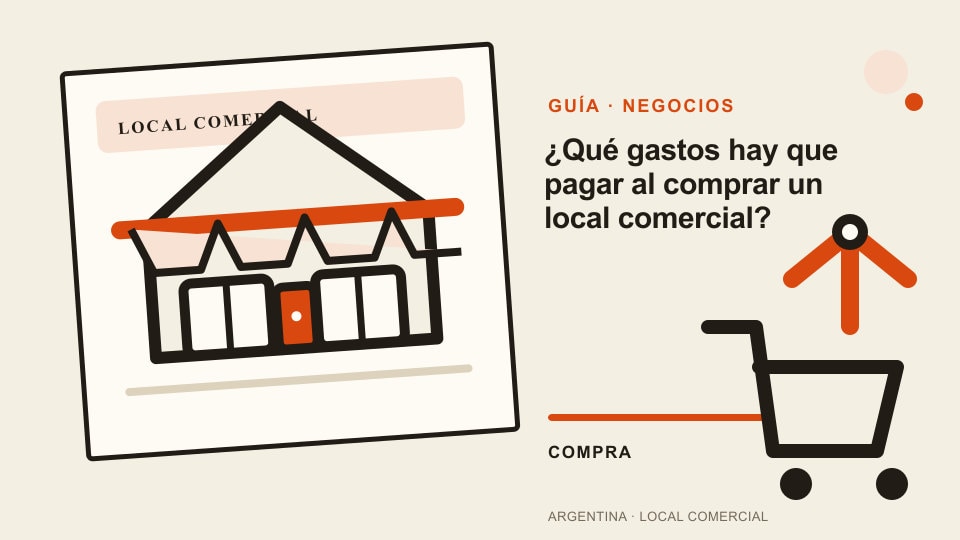 Vista previa de la guía sobre gastos al comprar un local comercial, con un local ilustrado y un carrito de compra.