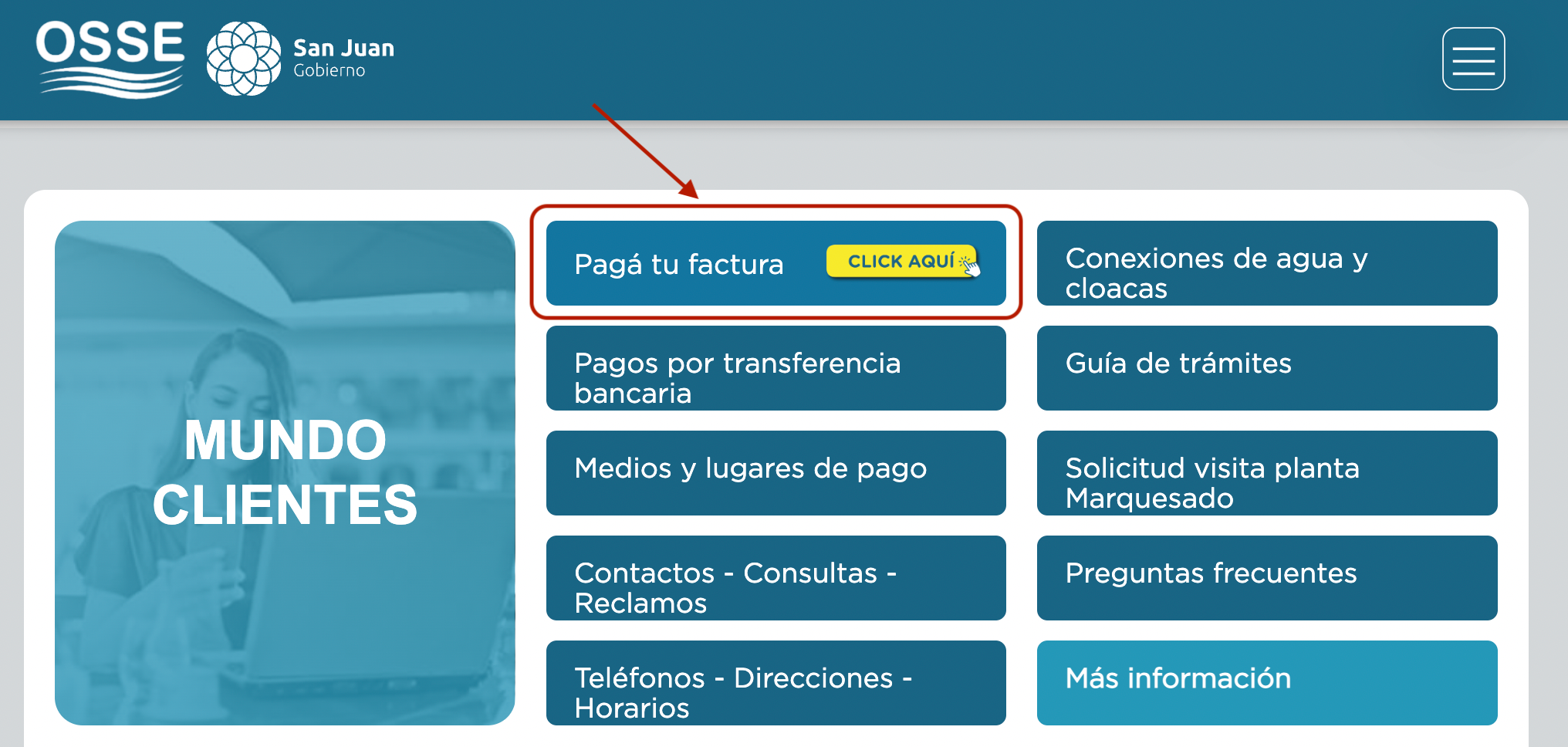 Botón Pagá factura de OSSE San Juan