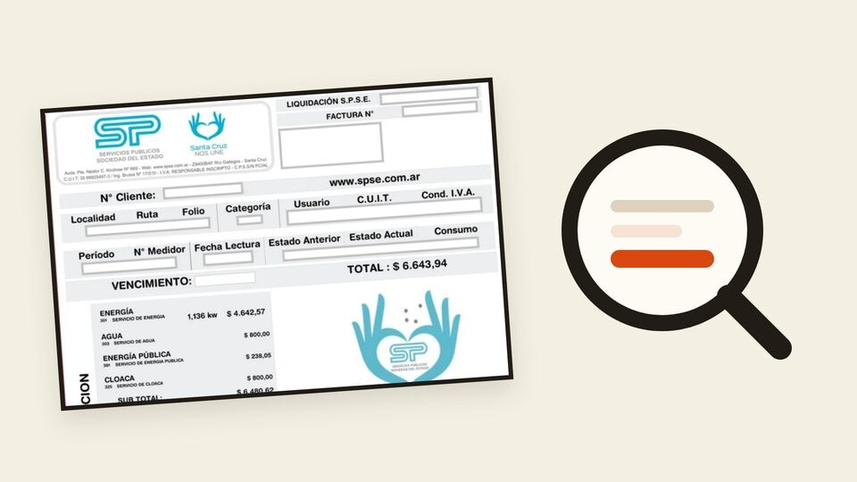 Factura de SPSE junto a una lupa, para identificar los datos de la boleta