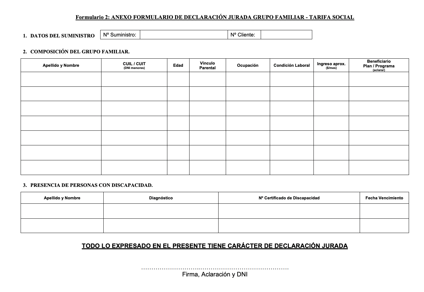 Formulario 2. Tarifa Social de Energía San Juan