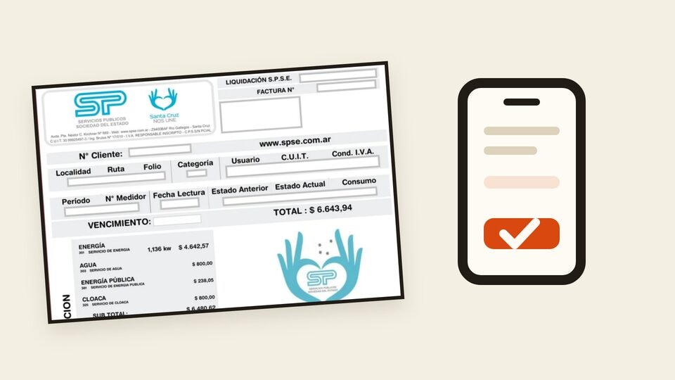 Factura de SPSE junto a un teléfono, para consultar cómo pagar la boleta
